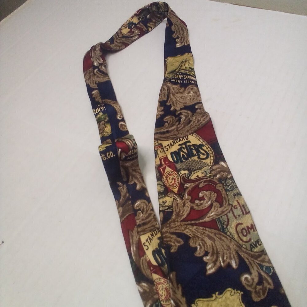 Tabasco Hot Sauce Tie Necktie Men 100% Silk Gold Red Blue - Picture 5 of 11